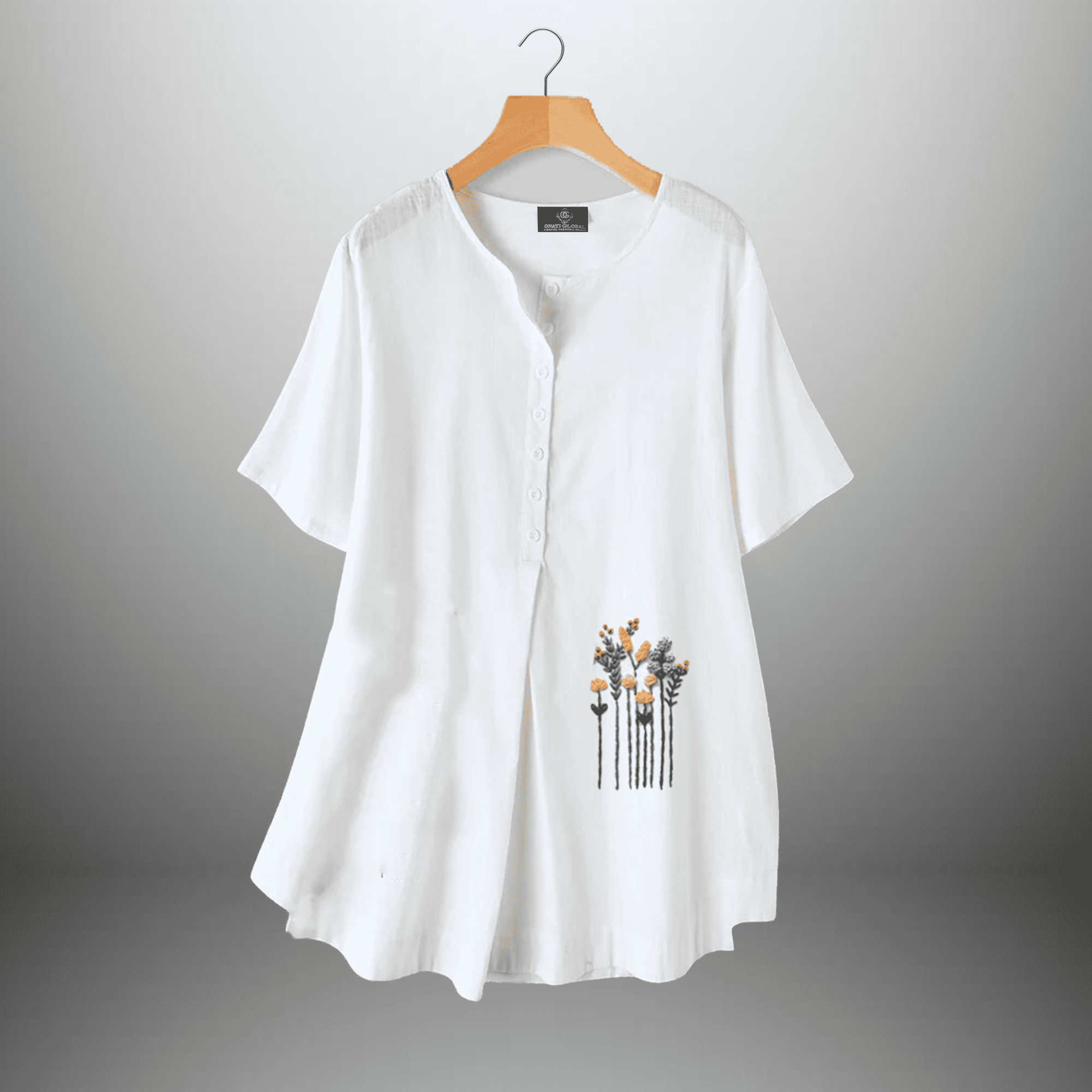 Solid White Top Cum Tunic with Floral Embroidery-RCT130